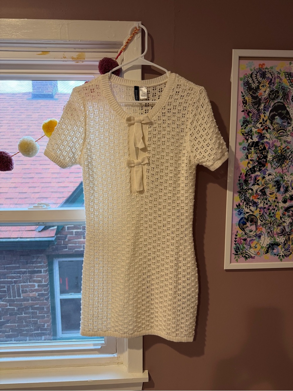 H&M Divided Women's Cream Knit Bow Detail Dress/swimsuit cover